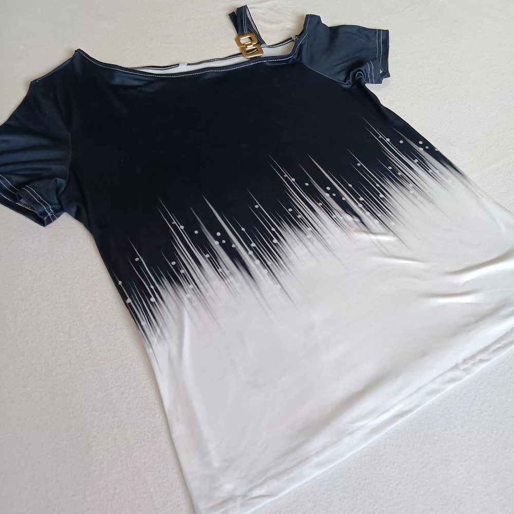 Ombre Cold Shoulder Top Black White Sparkle Size XL
